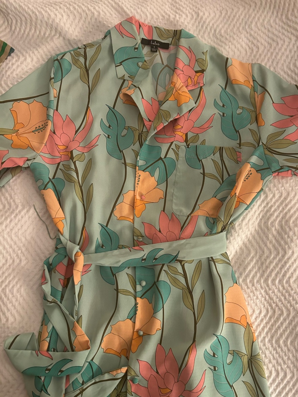 Lulu's Mint Green Floral Tie-Front shirt dress